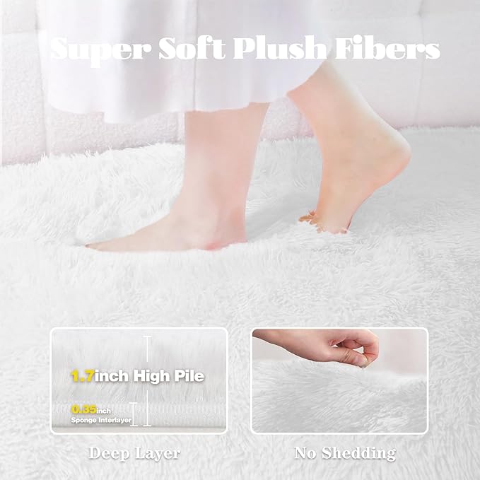5x7 Area Rug for Living Room: Fluffy Shag Soft Washable Rugs Fuzzy Plush Indoor Carpet for Bedroom Nursery Playroom Dorm Kids Girls Boys Room (White, 5'x7')