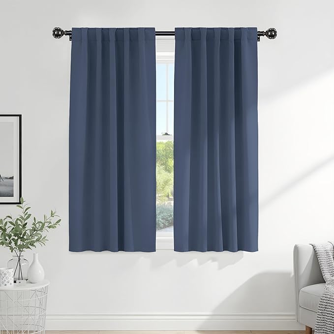 PONY DANCE Bedroom Curtain Panels - Window Drapes Home Decor Light Block Room Darkening Back Tab/Rod Pocket Energy Efficient for Dining Room, 42" W by 63" L, Blue Haze, 2 Pieces