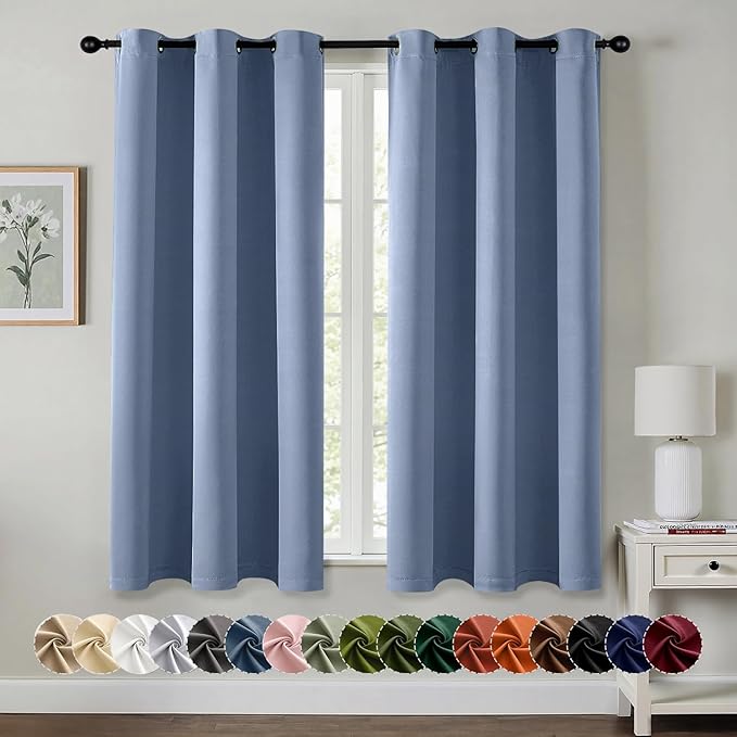 MIULEE Denim Blue Blackout Curtains for Bedroom Living Room 45 Inches Long 2 Panels, Thermal Insulated Room Darkening Drapes Solid Grommet Noise Reduction Light Blocking Window Treatments 40x45 Inch