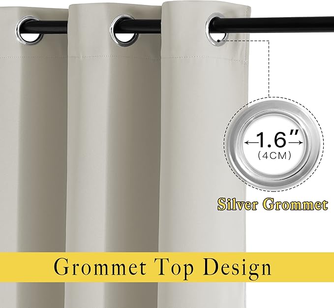 NICETOWN Blackout Kitchen Curtains 36 inch Length, Grommet Thermal Insulated Solid Vertical Window Drapes Room Darkening for Nursery, Natural, Set of 2, W52 x L36