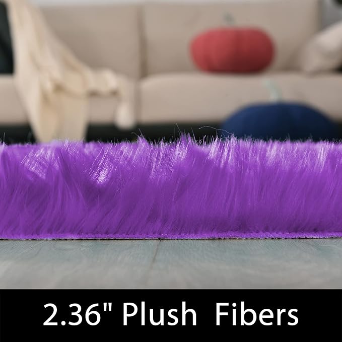 Latepis Fluffy Rug for Bedroom 2x4 Purple Shag Rugs Washable Faux Fur Sheepskin Rug Living Room Carpet Fuzzy Shaggy Rugs for Dorm Chair Cute Home Décor