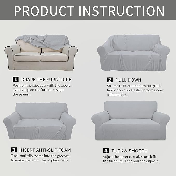 Easy-Going Stretch Sofa Slipcover 1-Piece Sofa Cover Furniture Protector Couch Soft with Elastic Bottom for Kids, Polyester Spandex Jacquard Fabric Small Checks (Sofa, Silver Gray)