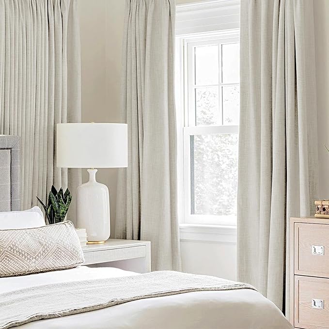 MIULEE Linen Texture Curtains for Bedroom Light Cream 100% Blackout Thermal Insulated Linen Curtains Grommet Room Darkening Drapes for Living Room Nursery 52x45 Inch (2 Panels)
