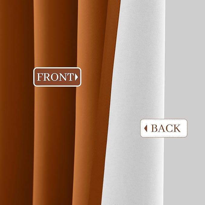 Yakamok Room Darkening 100% Blackout Curtains Grommet Window Treatments with 2 Thick Layers-Burnt Orange Thermal Insulated Drapes Set of 2 Panels for Bedroom Living Room 52 Inches by 96 Inches Length