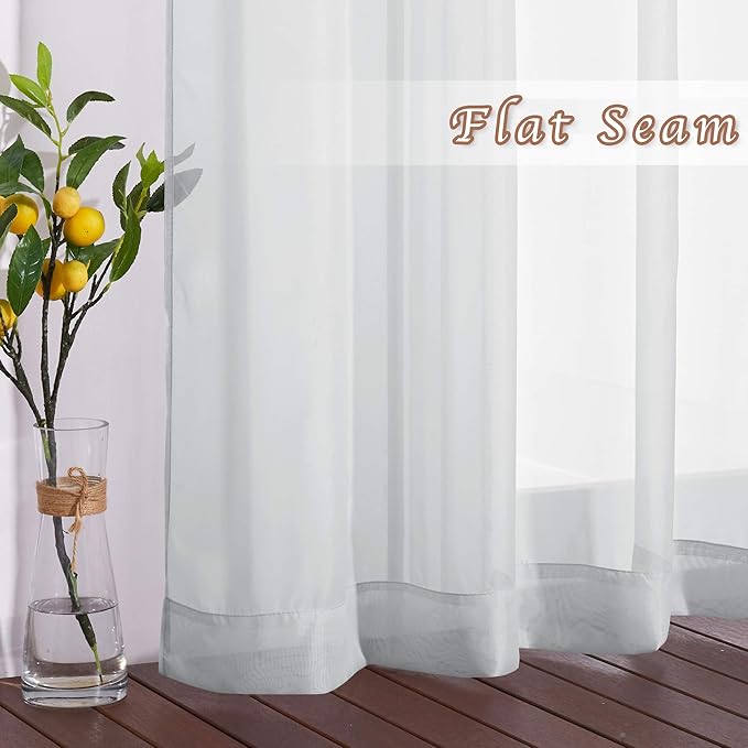 NICETOWN Bedroom Sheer Curtains Light Gray with Casual Style, Grommet Top Lightweight Voile Textured Window Curtains Light and Airy Drapes for Porch/Living Room, 70" W x 84" L, Set of 2