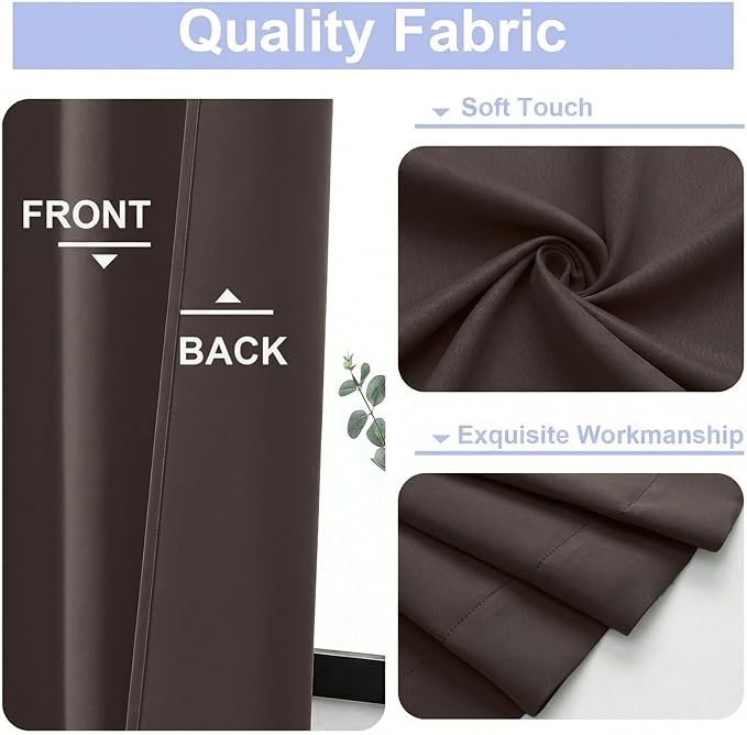 Simplebrand Ava Chocolate Blackout Curtains for Bedroom 90 Inches Long 2 Panels Set, Solid Privacy Energy Saving Living Room Window Treatment Curtains Blackout Drapes, W50 x L90 Inch, Chocolate