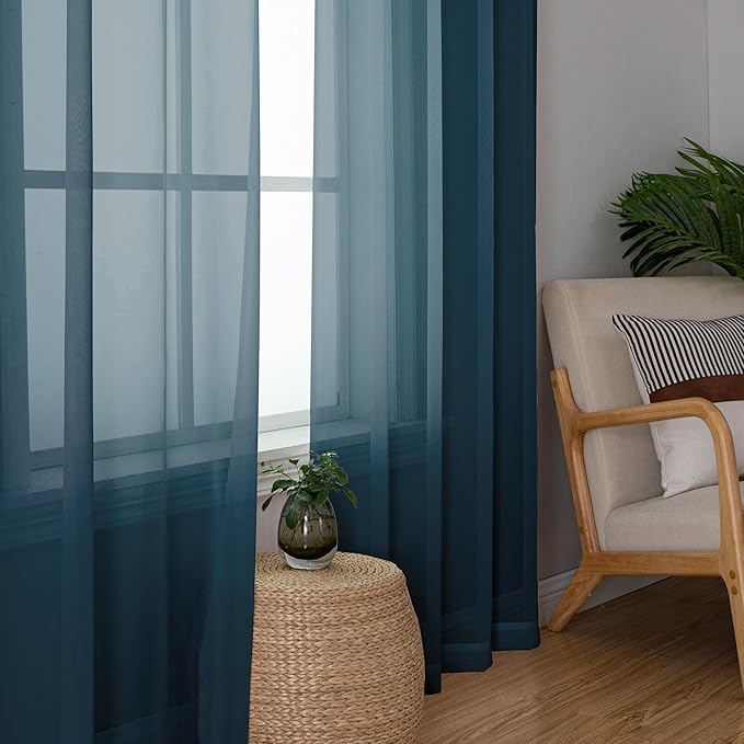 Simplebrand Dusty Blue Short Sheer Kitchen Curtains 36 Inch Length Tier Rod Pocket Cafe Drapes Half Window for Bathroom Small Windows 42 x 36 Inch, 2 Panels