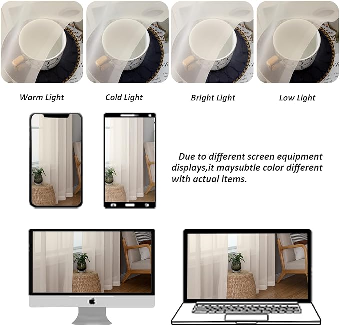 Chyhomenyc Cream Sheer Curtains 54 Inch Long 2 Panels, Short Voile Sheer Drapes for Dinning Small Windows Bathroom Living Room Bedroom, Rod Pocket, 42Wx54L Inches