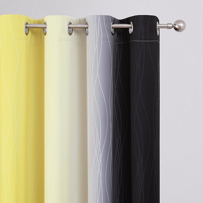 Estelar Textiler Black and Yellow Blackout Curtains 54 Inches Long, Full Light Blocking Gradient Grommet Drapes for Kitchen, Thermal Insulated Ombre Curtains for Bedroom, 52Wx54L, 2 Panels