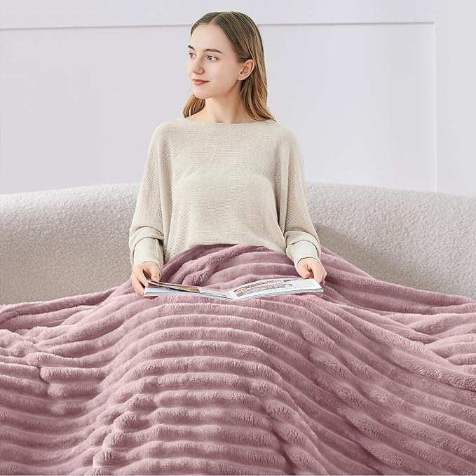 BEDELITE Twin Blanket for Couch & Bed, 300GSM Soft & Warm Fleece Blanket, Decorative and Giftable Striped Berry Purple Blankets for Women, Men, 60"x80"