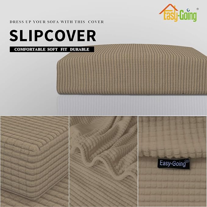 Easy-Going Stretch Loveseat Cushion Cover Sofa Cushion Furniture Protector Sofa Seat Sofa Slipcover Sofa Cover Soft Flexibility with Elastic Bottom(Loveseat Cushion, Natural)