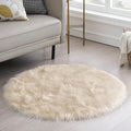 Ciicool Round Fur Fluffy Area Rug for Bedroom, Beige Faux Fur Rugs Furry Circle for Kids Room, Cute Furry Nursery Carpet, Plush Shag Circular Rugs Floor Carpets for Teen Girl Room, 3x3 Ft