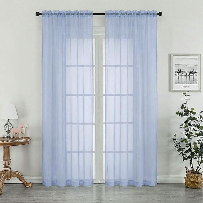 OWENIE Sheer Curtains 84 inches Long 2 Panels Set for Living Room/Bedroom, Rod Pocket Voile Sheer Panel Drapes, Airy Soft Fabric Window Treatments, 2pcs, Each 42" W x 84" L, Demin