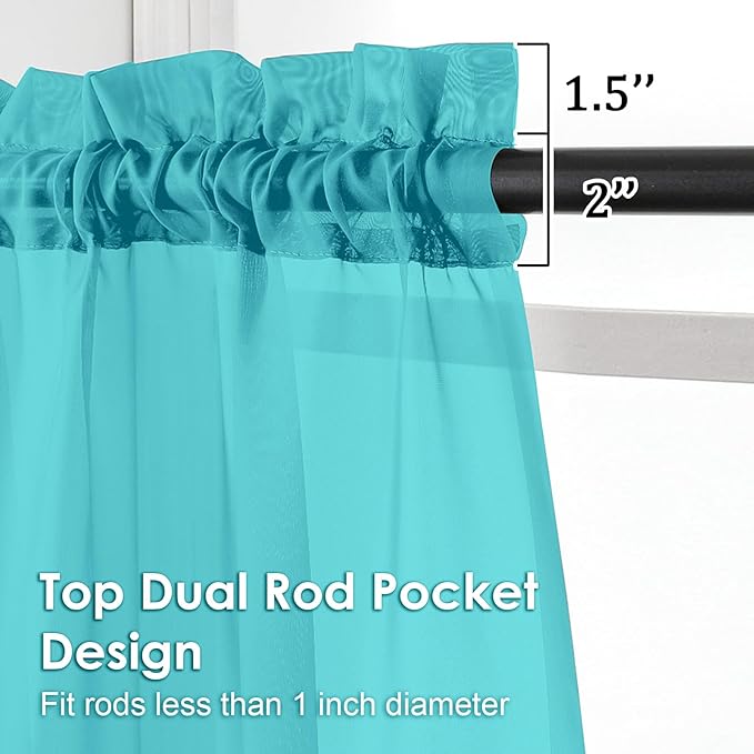 OVZME Turquoise Sheer Curtains 54 Inches Long 2 Panels - Soft Light Filtering Window Sheer Panels for Living Room/Bedroom, Top Dual Rod Pocket, 1 Pair, Each 42Wx54L Inches