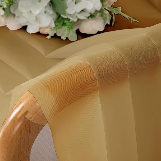 Chyhomenyc Gold Sheer Curtains 96 inches Long 2 Panels, Light Filtering Soft Airy Solid Elegant Voile Window Treatment Drapes for Bedroom Living Room Wedding Party Decor, 42 Wx96 L, 8FT L