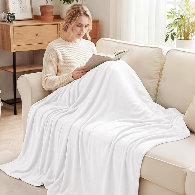 Exclusivo Mezcla Fleece Throw XL Blanket for Couch, Sofa, Super Soft and Warm Pure White Blankets, All Season, Cozy, Plush, Lightweight, 50x70 Inches