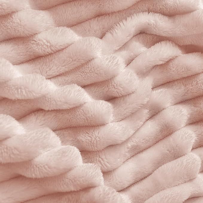 BEDELITE Fleece Blanket Twin Size – 3D Ribbed Jacquard Soft and Warm Decorative Fuzzy Blankets – Cozy, Fluffy, Plush Lightweight Throw Blankets for Couch, Bed, Sofa(Light Pink, 60x80 inches)