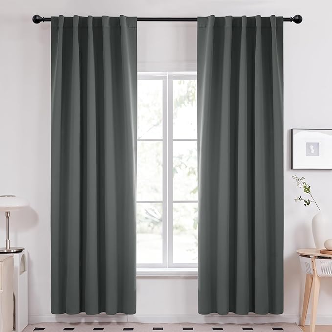 Deconovo Blackout Curtains, Thermal Insulated, W42 x L84 2 Panels, Back Tab, Machine Washable, Room-Darkening Drapes for Bedroom/Living Room Dark Grey