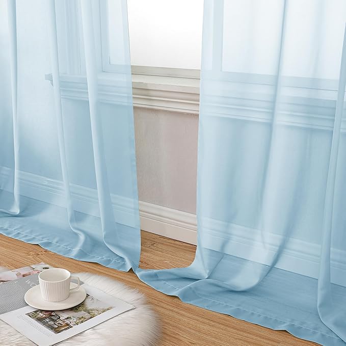 Aiyufeng 2 Pack: Basic Sky Blue Sheer Curtain Drapes 72 Inch Length 2 Panels for Living Room, Light Filtering Voile Drapes for Bedroom, Patio, Sliding Door, Each 42" W x 72" L