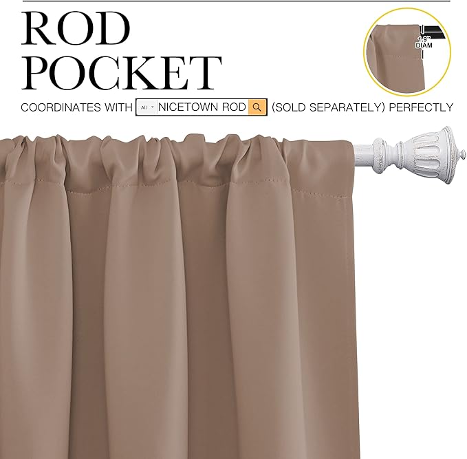 NICETOWN Room Darkening Curtains for Bedroom - Home Decoration Privacy Protection Thermal Insulated Solid Drapes/Draperies for Sliding Glass Door (Cappuccino, Set of 2, 52 x 84 inches)