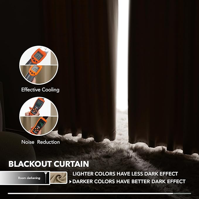 Deconovo Solid Room Darkening Panels Back Tab and Rod Pocket Curtains Blackout Thermal Insulated Curtains for Living Room 52Wx63L Inch Khaki 2 Panels