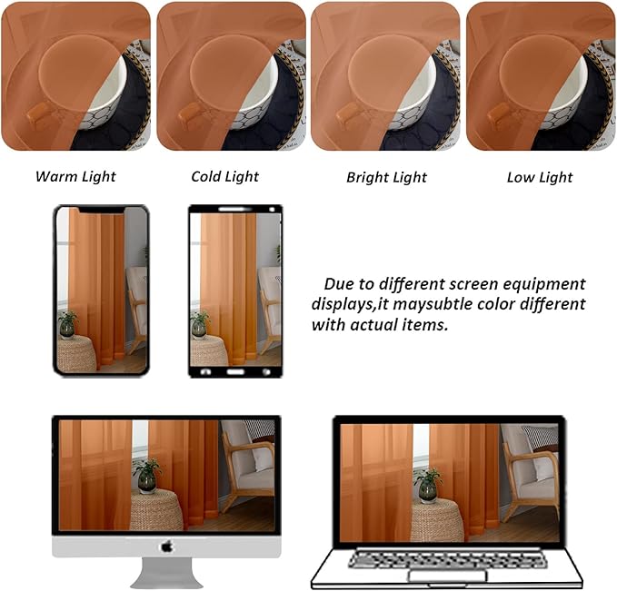 Chyhomenyc Burnt Orange Sheer Curtains 84 Inch Length 2 Panels, Light Filtering Soft Airy Voile Rod Pocket Sheer Window Drapes for Bedroom Living Room, Each 42Wx84L Inches
