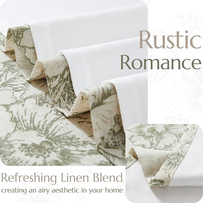 jinchan Linen Blend Floral Curtains for Living Room 63 Inches Extra Long Farmhouse Printed Curtain Back Tab Green Peony Flower Patterned Drapes Bedroom Window Curtains Set 2 Panels
