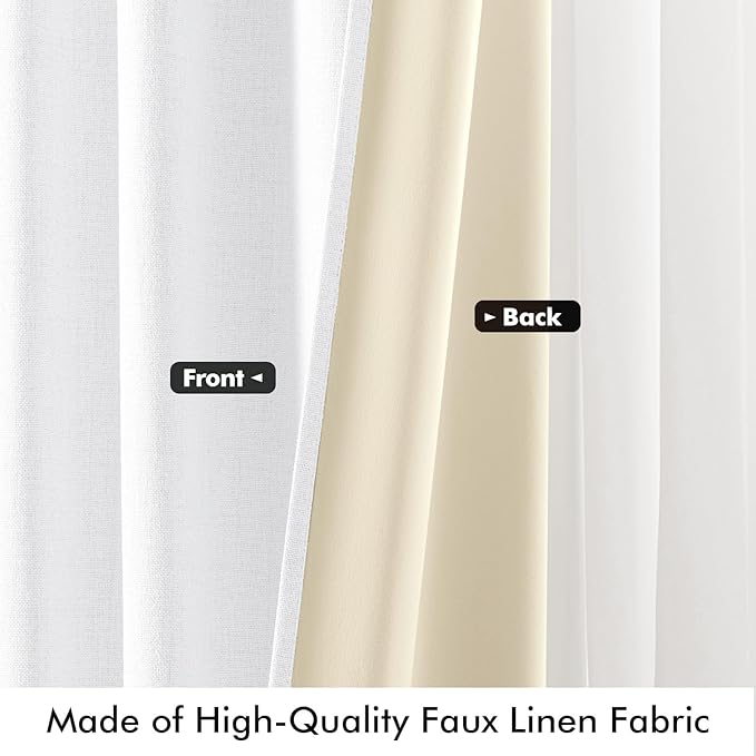 MIULEE 100% Blackout Linen Curtains for Bedroom, Bright White Solid Luxury Decor Thermal Insulation Room Darkening Drapes for Living Room Nursery Back Tab Rod Pocket 42 x 72 Inches, 2 Panels