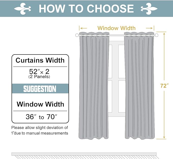 ChrisDowa 100% Blackout Curtains for Bedroom with Black Liner, 2 Thick Layers Total Blackout Thermal Insulated Grommet Window Curtains 72 Inch Length 2 Panels Set (Light Grey, 52 x 72 Inch)