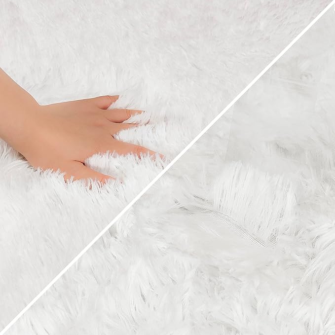 Small Area Rug for Bedroom 3x5ft Mini White Fluffy Rug Mat Bedside Throw Rug for Kids Room Boys Teens Nursery Baby Dorm Living Room Home Decor Aesthetic Carpets