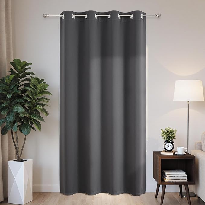 Joydeco Blackout Patio Sliding Door Curtains 108 Inches Long, Grommet Privacy Room Divider Curtains, Extra Wide Thermal Blackout Drapes for Bedroom Living Room (Grey, 60Wx108L, 1 Panel)