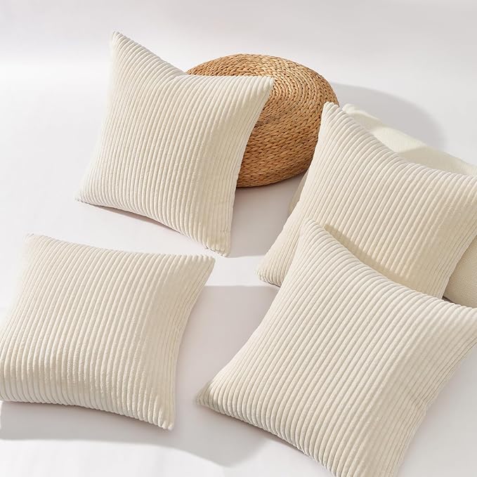 Topfinel Decorative Beige Throw Pillow Covers Cushion Cases, Set of 4 Soft Velvet Modern Double-Sided Designs, Natural Home Decor, Pillow Inserts Not Included (16x16 inch)
