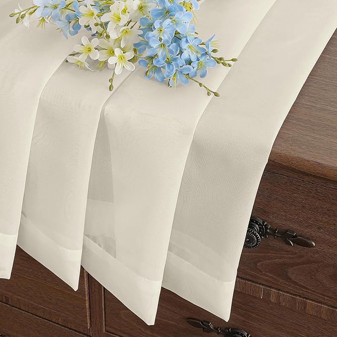 Cream Valances for Windows 14 inch Length 2 Panels Set, Small Voile Sheer Curtains for Bathroom, Soft Fabric Lightweight Light Filtering Kitchen Curtains, Dual Rod Pocket, 2x42Wx14L Inches