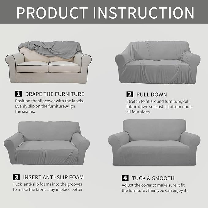 Easy-Going Stretch Oversized Chair Sofa Slipcover 1-Piece Couch Sofa Cover Furniture Protector Soft with Elastic Bottom for Kids Spandex Jacquard Fabric Small Checks Light Gray