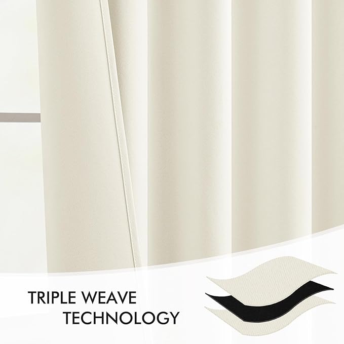 MIULEE Cream Back Tab Blackout Curtains 90 Inches Long 2 Panels Set for Living Room Bedroom Privacy, Rod Pocket/Pinch Pleat Thermal Insulated Room Darkening Pleated Light Blocking Drapes
