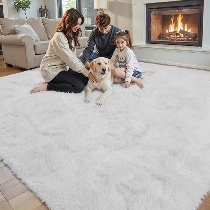 Rugs for Living Room 5x8, Alfombras para Salas Fluffy Shag Large Fuzzy Plush Soft Area Rug, Shaggy Carpets for Bedroom, Kids Boys Girls Home Decor Aesthetic(5 x 8, White)