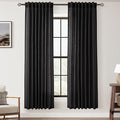 Black Linen Curtains 72 inches Long for Bedroom Back Tab Light Filtering Privacy Semi Sheer Black Curtains Living Room Boho Rustic Farmhouse Cotton Textured Gauze Curtain 2 Panel Set