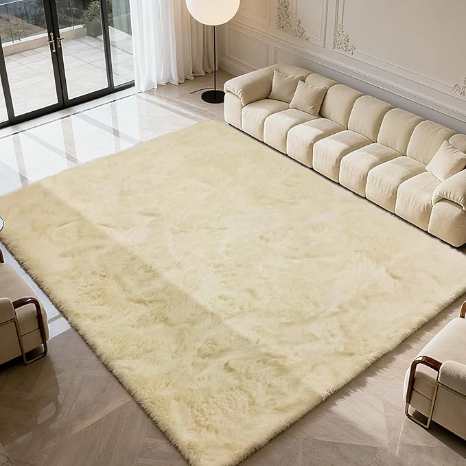6x9 Fluffy Area Rug for Living Room,Shag Area Rugs for Bedroom,Ivory Soft Fuzzy Rug Non-Shedding Indoor Plush Carpet for Kids Bedroom Nursery Dorm Home Decor
