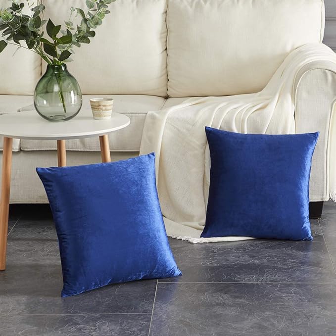 GIGIZAZA Blue Large Throw Pillow Covers, Pack of 2 Velvet 26x26 Couch Pillows for Living Room Decorative Square Super Soft Cushion Cases Home Decor Sofa Bedroom Pillowcases