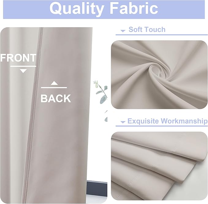 Simplebrand Natural Blackout Curtains for Bedroom 102 Inches Long 2 Panels, Solid Thermal Insulated, Energy Saving Living Room Window Treatment Curtains Blackout Drapes, W50 x L102 Inch, Natural
