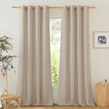 NICETOWN Linen Flax Semi Sheer Curtains 92" Length, Grommet Window Treatments Privacy Added with Light Penetration Vertical Drapes for Loft/Home Office, Taupe, W55 x L92, 2 Panels