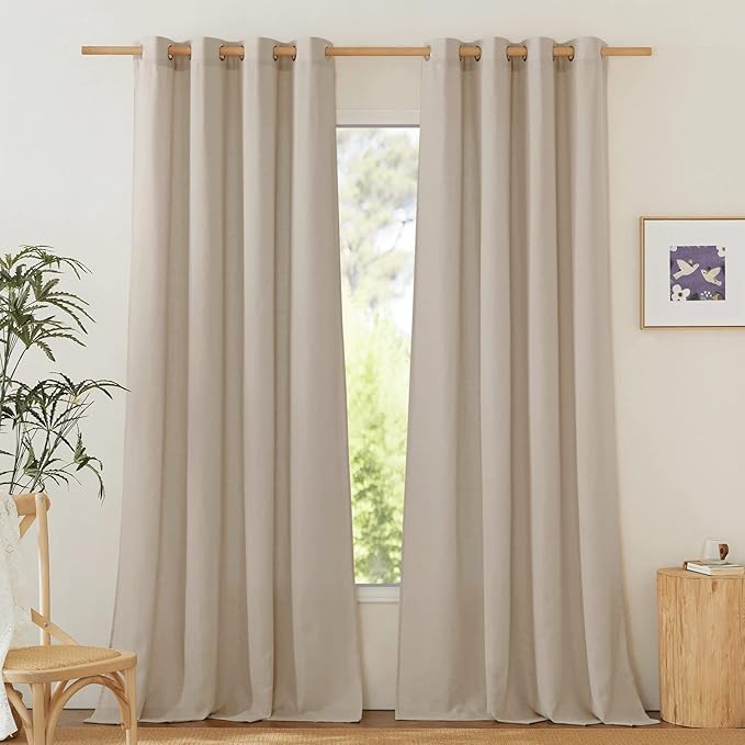 NICETOWN Thick Taupe Linen Curtains 90 inch Length 2 Panels Set, Grommet Semi Sheer Window Treatments Privacy Added with Light Filtering Drapes for Bedroom/Living Room, W55 x L90, 2 Panels