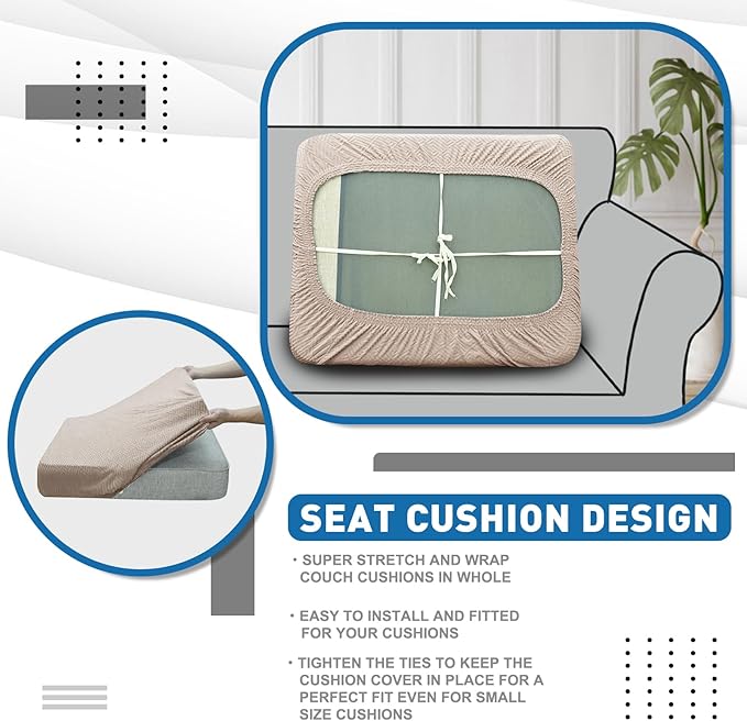 XINEAGE Couch Cushion Covers Seat Cushion Cover Thick Stretch Sofa Slipcovers 1 Piece Individual Couch Covers with Elastic Bottom(Single Seat Cushion/Backrest,Khaki)