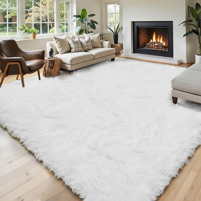 Rugs for Living Room 6x9, Alfombras para Salas Fluffy Shag Large Fuzzy Plush Soft Area Rug, Shaggy Carpets for Bedroom, Kids Boys Girls Home Decor Aesthetic(6 x 9, White)