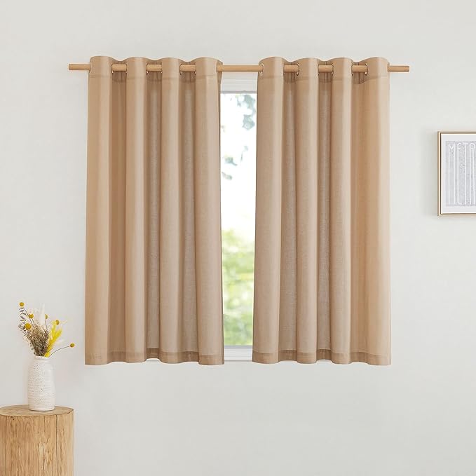 NICETOWN Taupe Linen Curtains for Bedroom, Thick Flax Privacy Added Light Filtering Casual & Rustic Semi Sheer Curtains & Drapes Light Filtering for Kitchen/Cafe, W55 x L54, 2 Panels