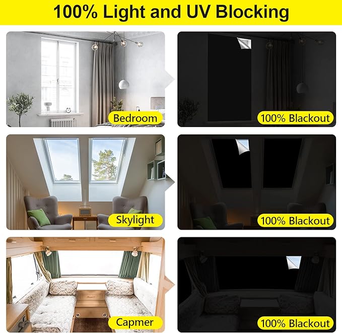 FADOTY Blackout Curtains for Bedroom, Portable 100% Black Out Window Cover Film, Cuttable Blackout Shades Fabric Sheet, No Drill Window Blinds, Sun Heat Light Blocker for Travel Media Dorm, 57'' W