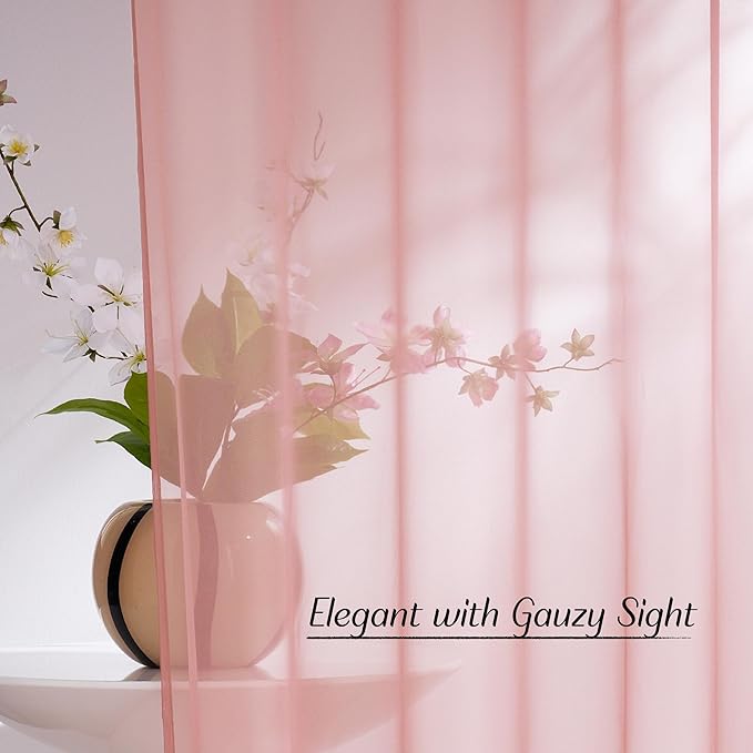 NICETOWN Baby Pink Sheer Curtains 96 Inches Long, Grommet Airy & Lightweight Window Treatments Translucent Elegant Drapes for Living Room/Bedroom, W54 x L96, 2 Panels