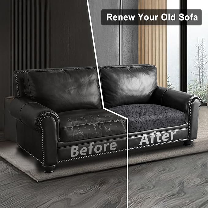 Leather Look Couch Cushion Covers Sofa Seat Slipcovers Sets Couches Furniture Protector for Sectional Armchair Loveseat Pets Kids Stretch Spandex Fabric (1 Cushion Loveseat, Dark Grey)