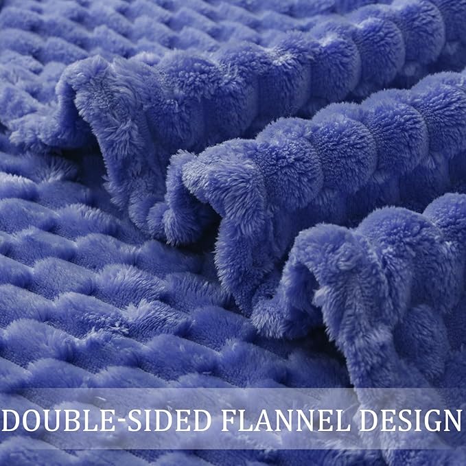 Exclusivo Mezcla Fleece Throw Blanket for Couch, Extra Large Fuzzy Cobalt Blue Bed Blankets, Soft Cozy Plush Sofa Throws for All Seasons, 50x60 Inches