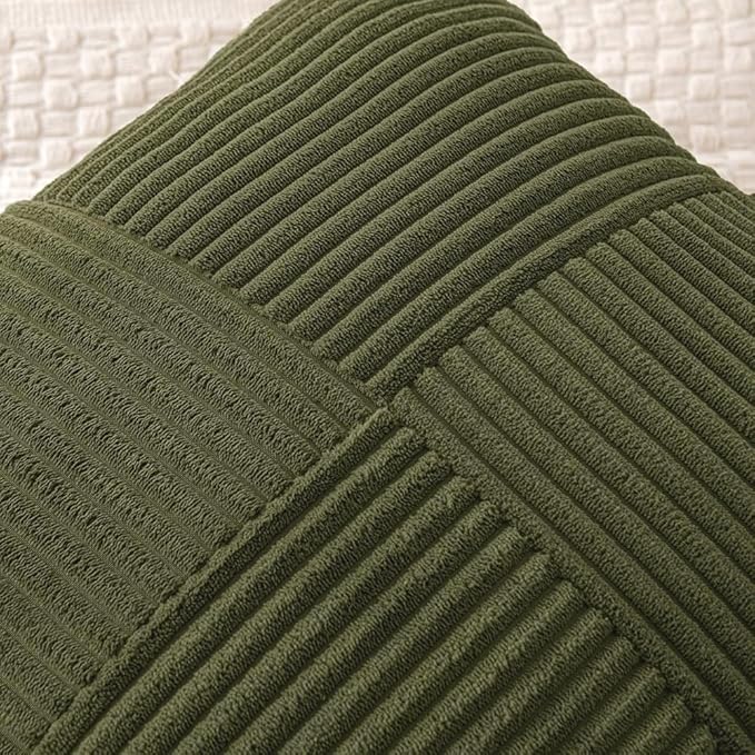 MIULEE Olive Green Decorative Throw Pillow Covers 18x18 Inch for Couch Bed Sofa Spring Decor Pack of 2 Boho Farmhouse Throw Pillows Soft Cross Corduroy Patchwork Textured Cushion Cases